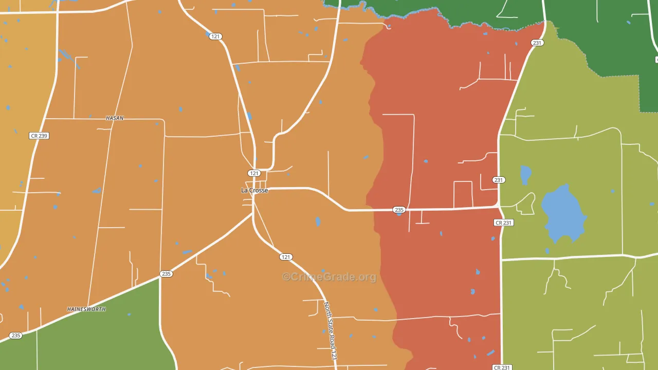 La Crosse, FL Map of Theft Rates