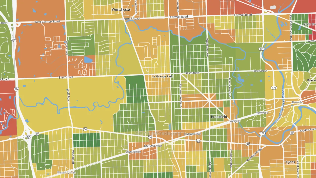 La Grange Park, IL Map of Theft Rates