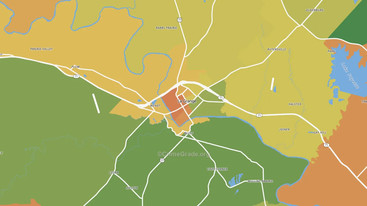 La Grange, TX Map of Theft Rates