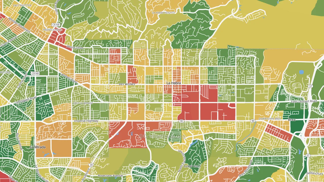 La Habra, CA Map of Theft Rates