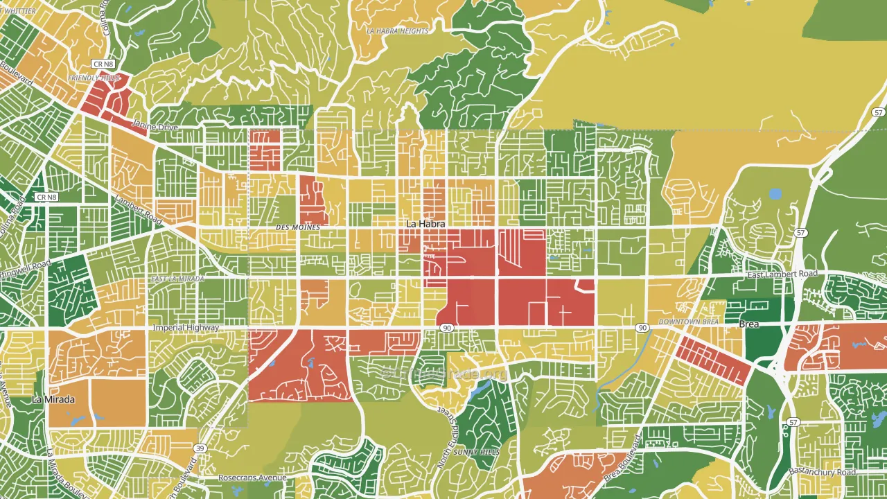 La Habra City, La Habra, CA Map of Theft Rates