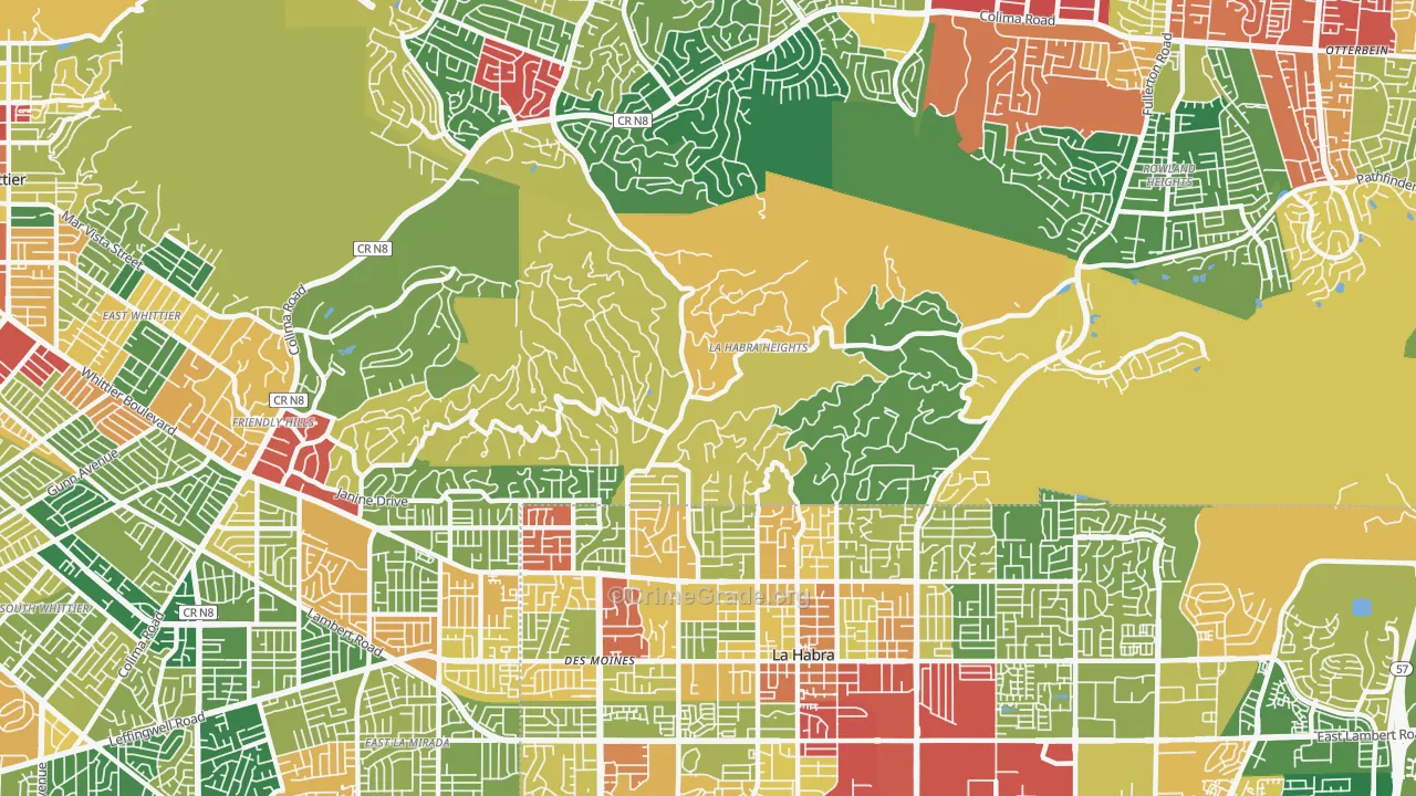 La Habra Heights, CA Map of Theft Rates
