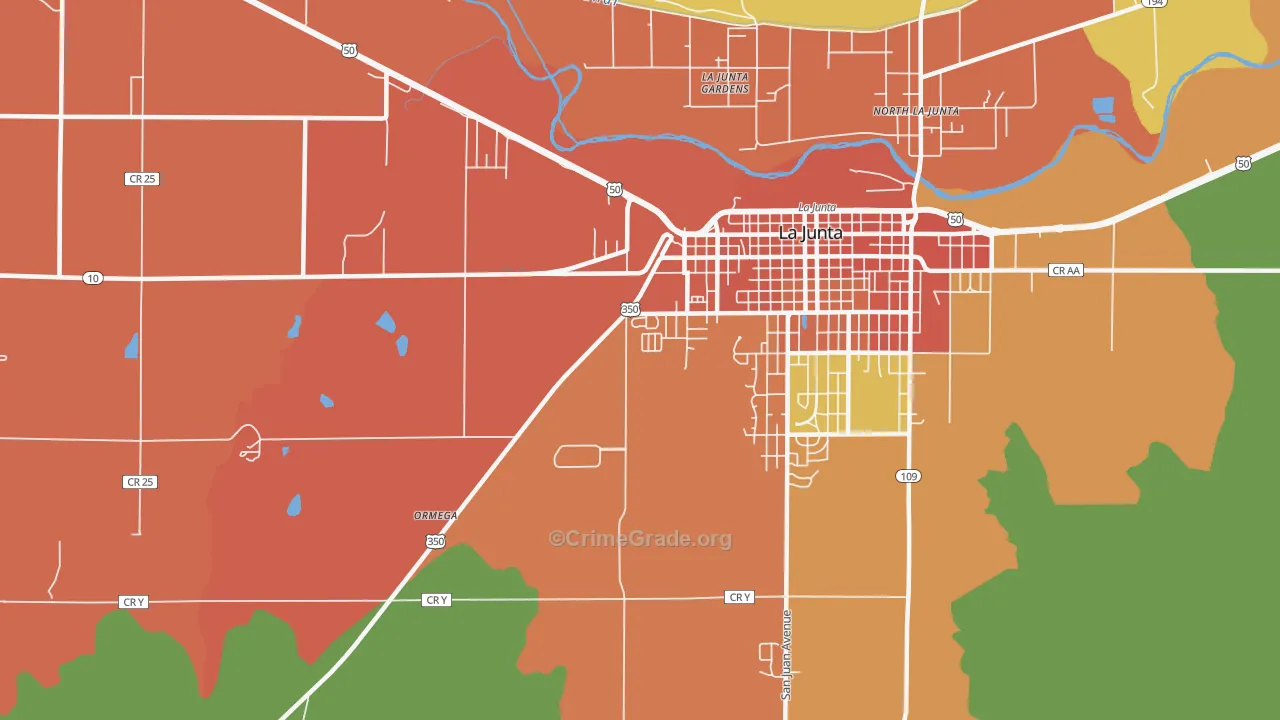 La Junta Gardens, CO Map of Theft Rates