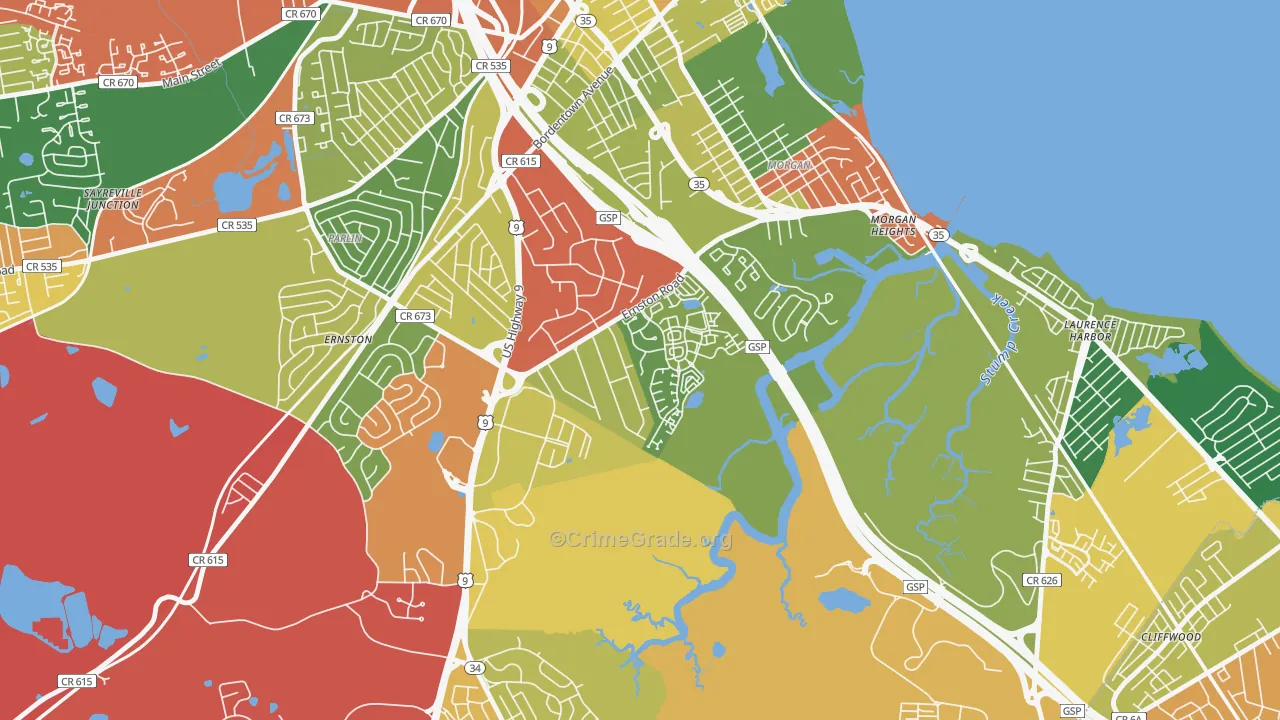 La Mer, Parlin, NJ Map of Theft Rates
