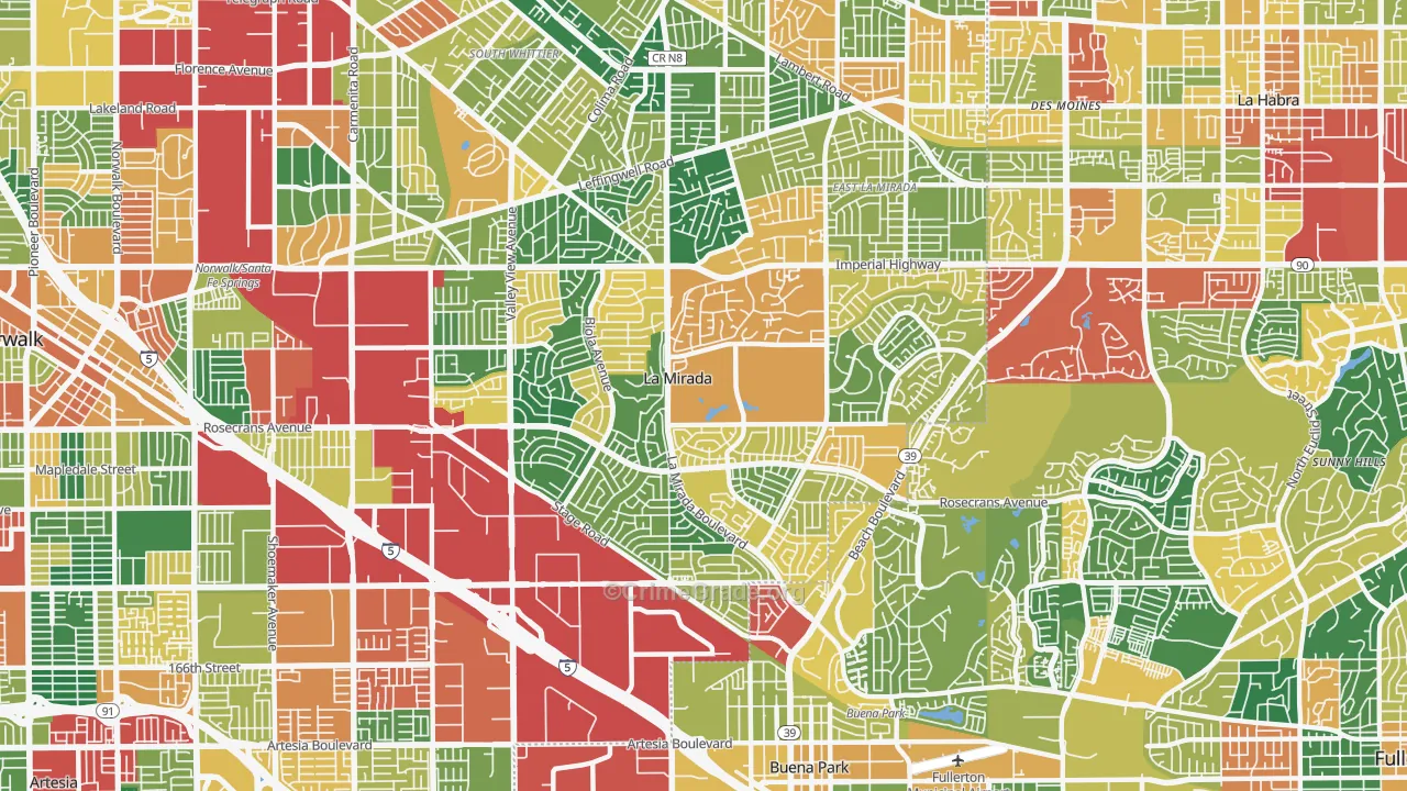 La Mirada, CA Map of Theft Rates