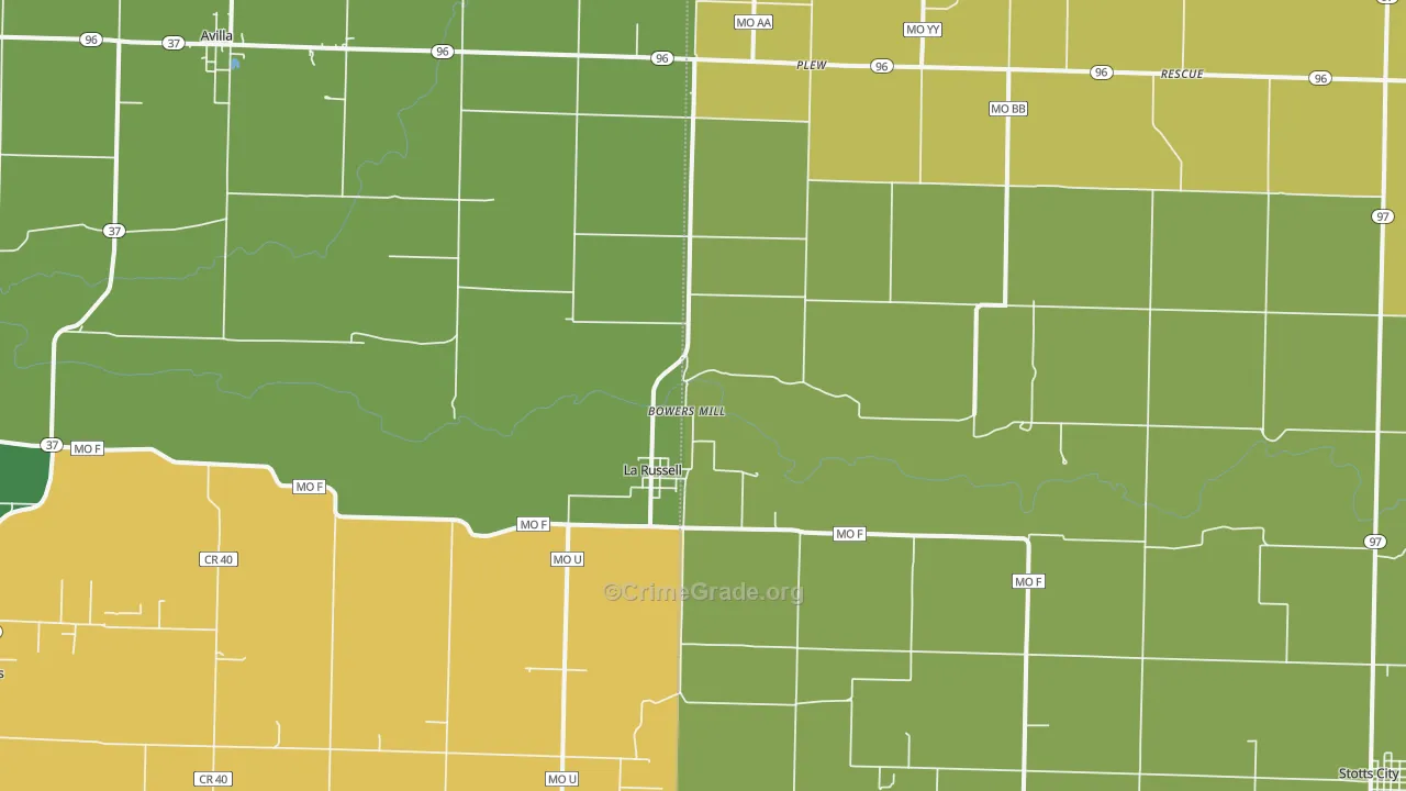 La Russell, MO Map of Theft Rates