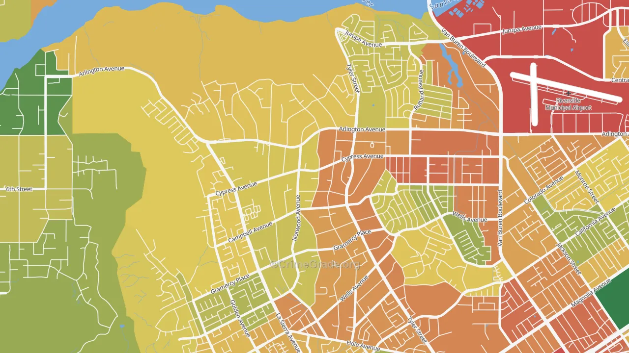 La Sierra Acres, Riverside, CA Map of Theft Rates