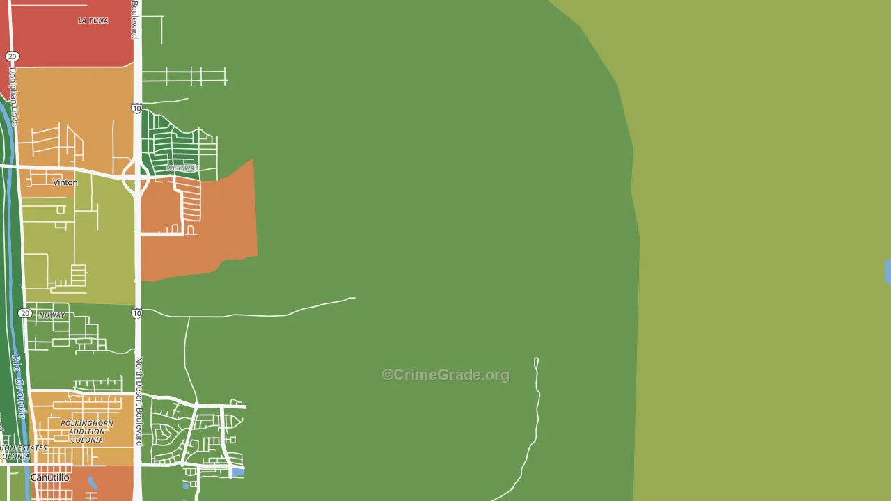La Tuna, TX Map of Theft Rates