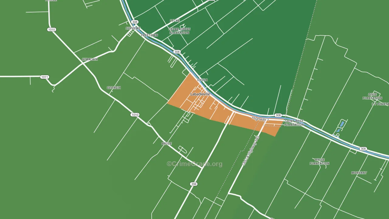 Labadieville, LA Map of Theft Rates