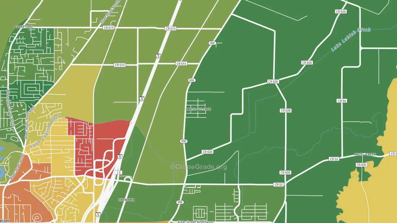 Labish Village, OR Map of Theft Rates