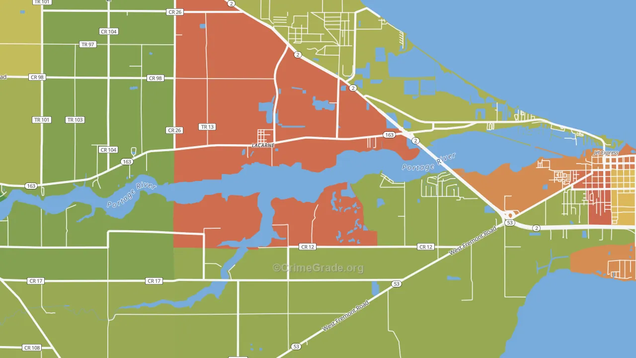 Lacarne, OH Map of Theft Rates