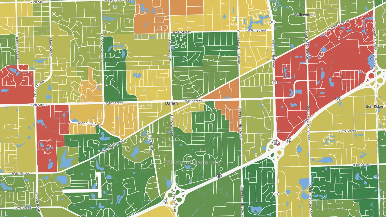 Lace, Darien, IL Map of Theft Rates