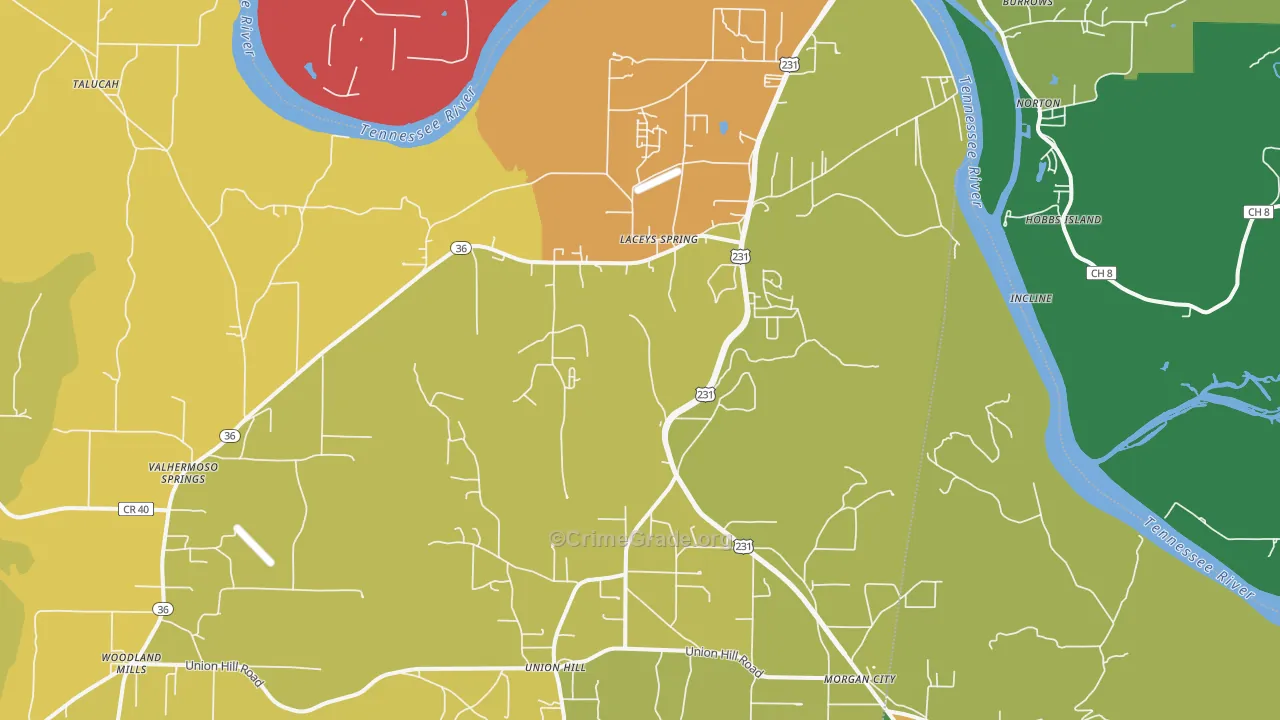Laceys Spring, AL Map of Theft Rates