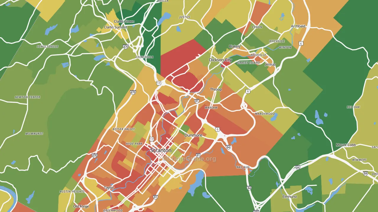 Lackawanna County, PA Map of Theft Rates