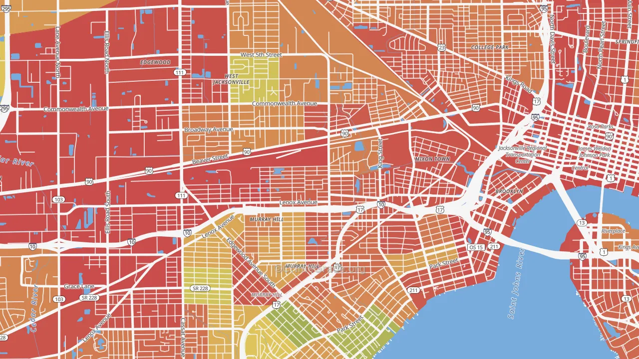 Lackawanna, Jacksonville, FL Map of Theft Rates