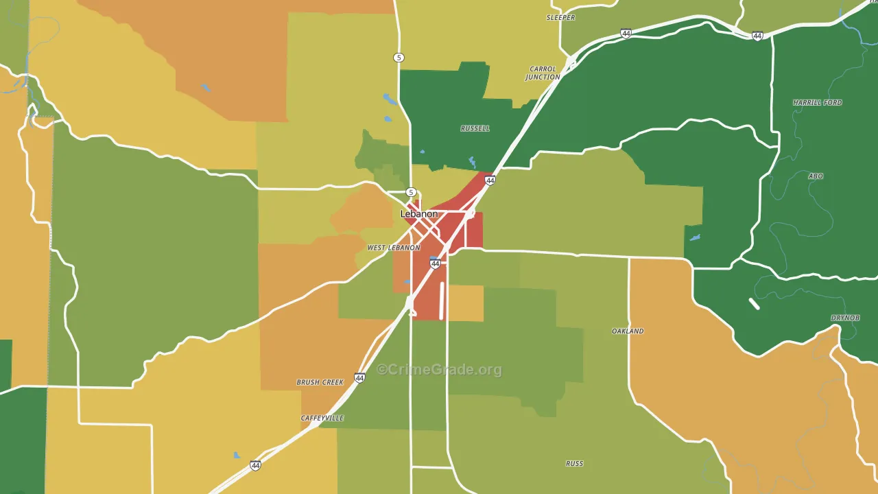 Laclede County, MO Map of Theft Rates