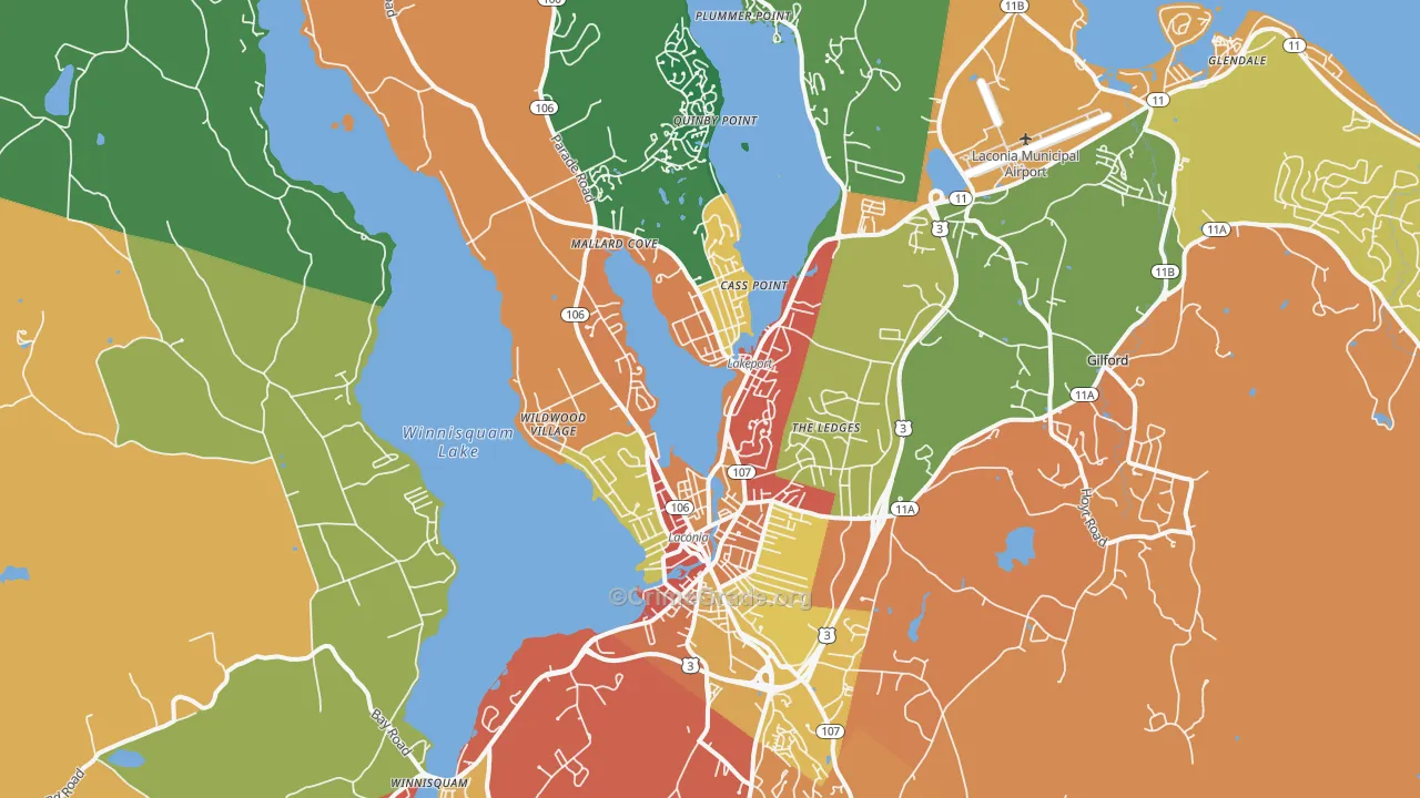 Laconia, NH Map of Theft Rates