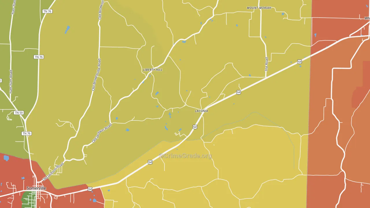 Laconia, TN Map of Theft Rates