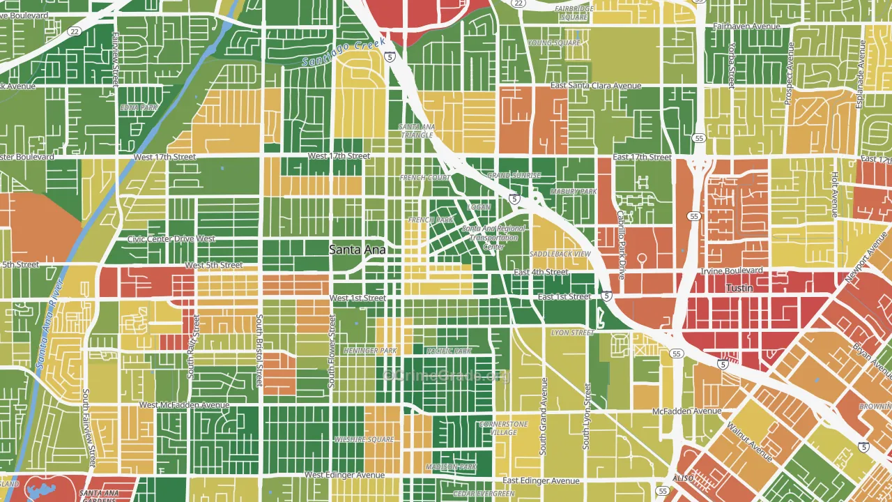 Lacy, Santa Ana, CA Map of Theft Rates