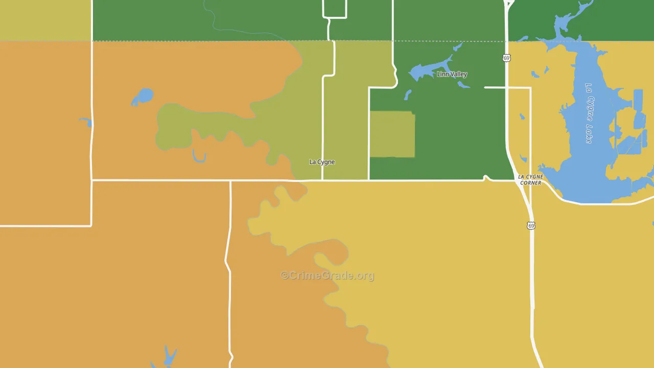 Lacygne, KS Map of Theft Rates