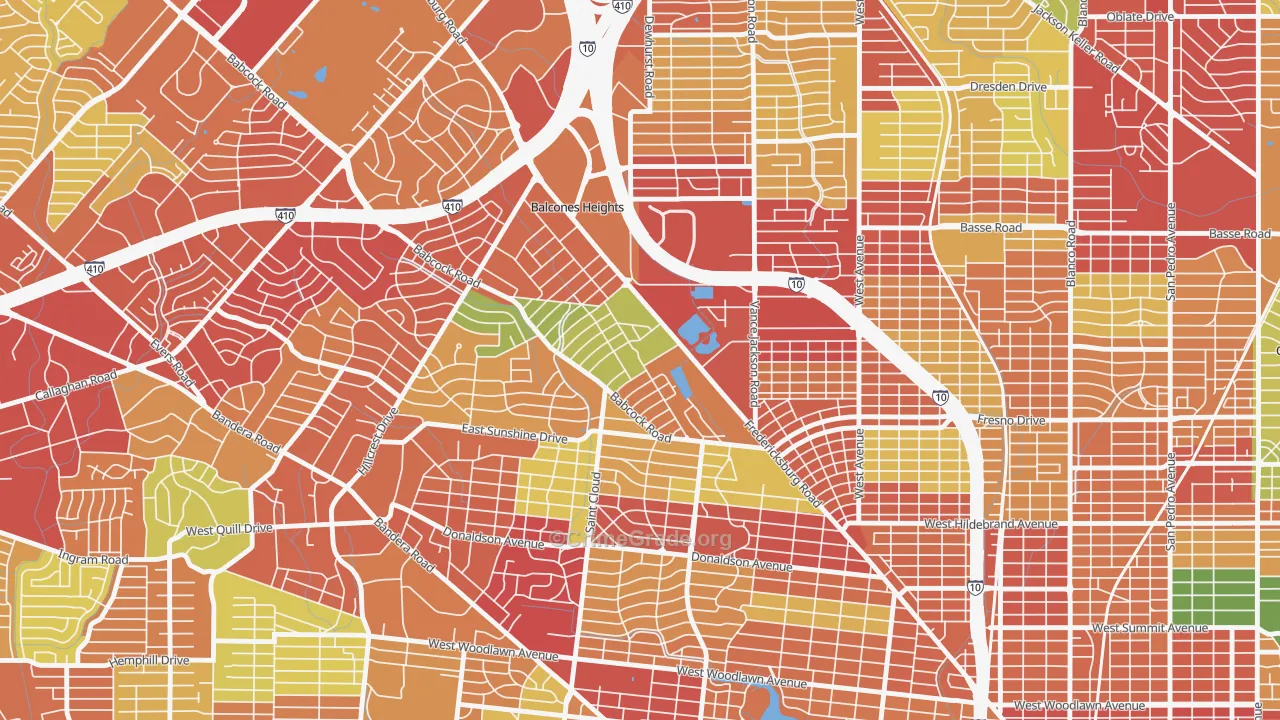 Laddie Place and North Wilson, San Antonio, TX Map of Theft Rates