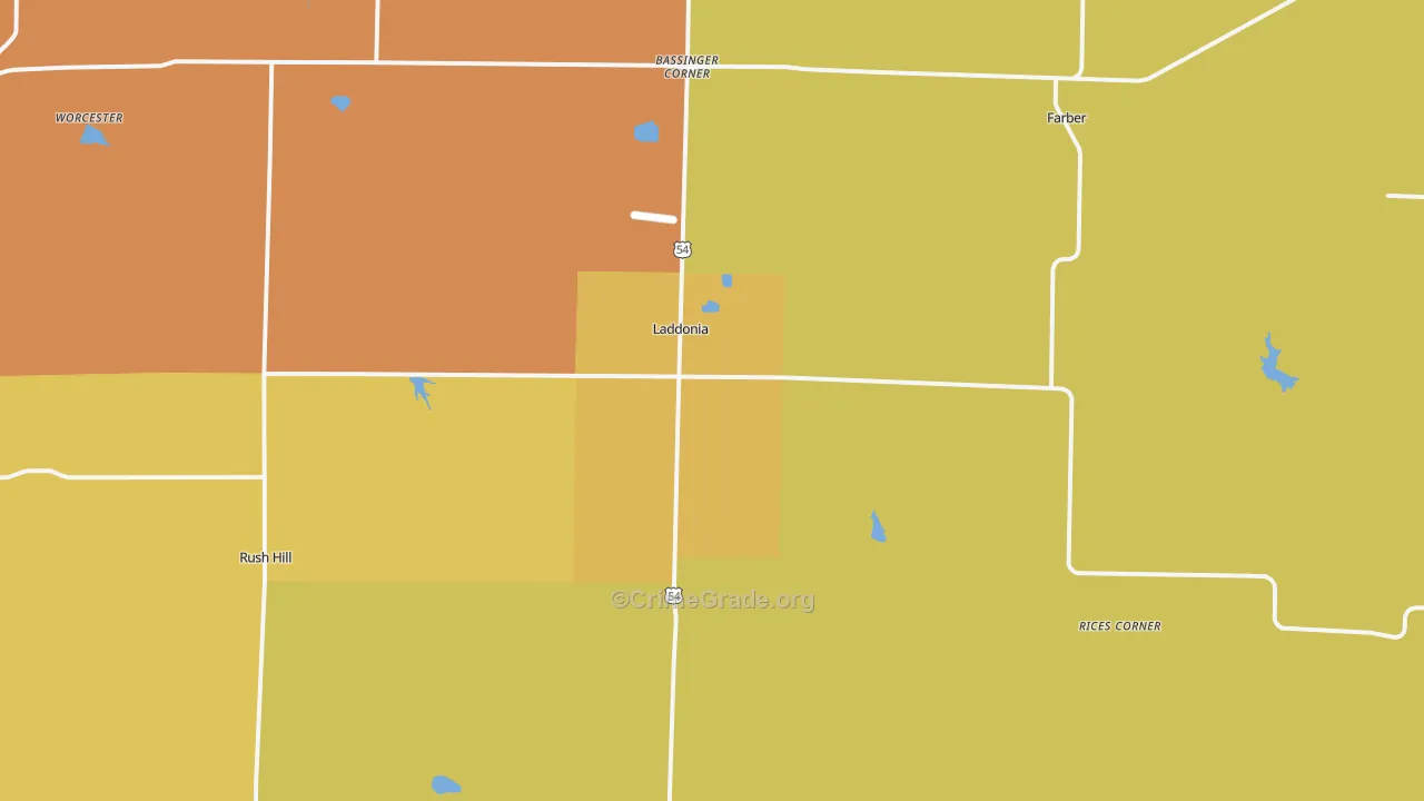 Laddonia, MO Map of Theft Rates
