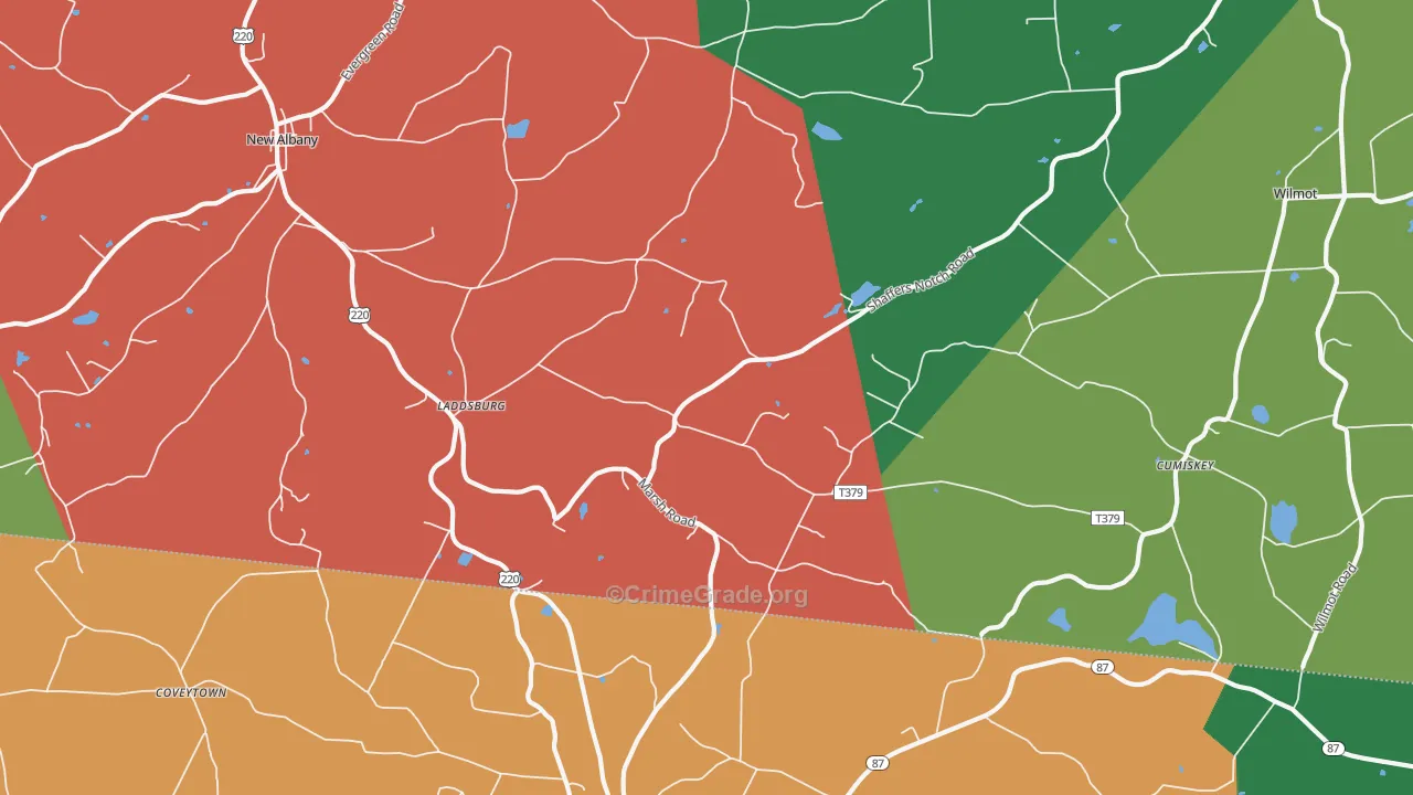Laddsburg, PA Map of Theft Rates