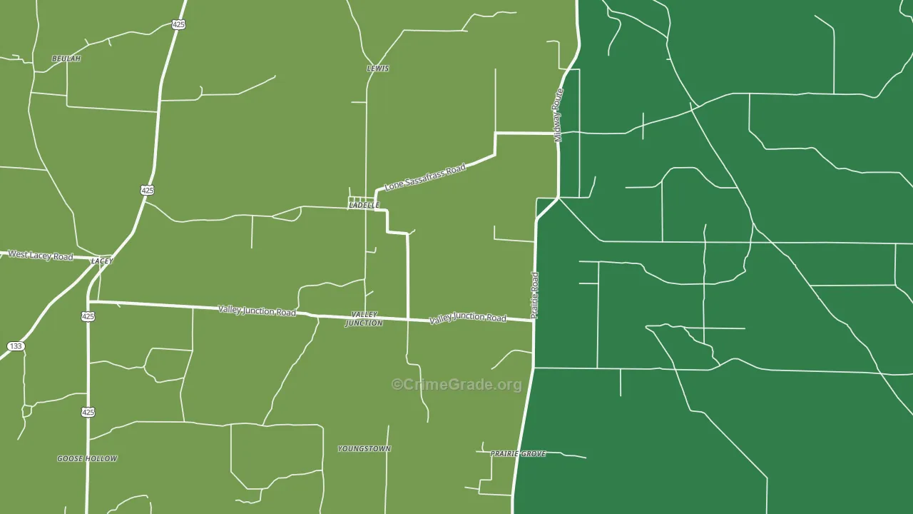Ladelle, AR Map of Theft Rates