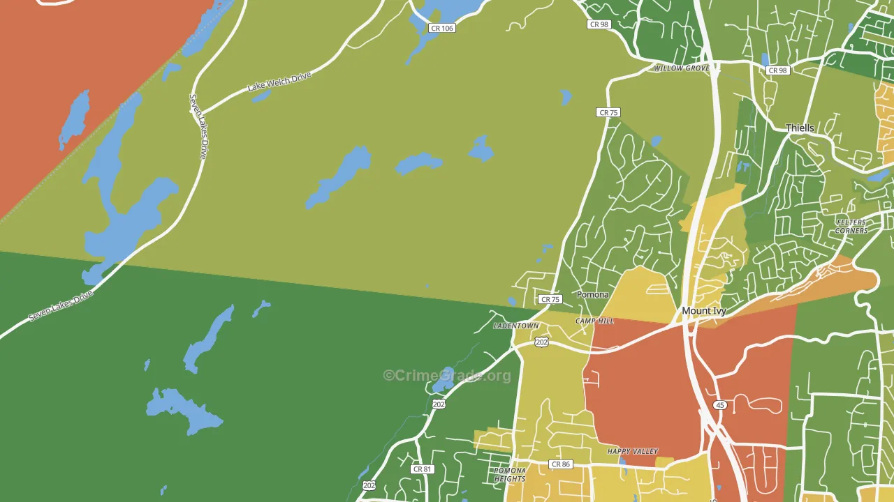 Ladentown, NY Map of Theft Rates
