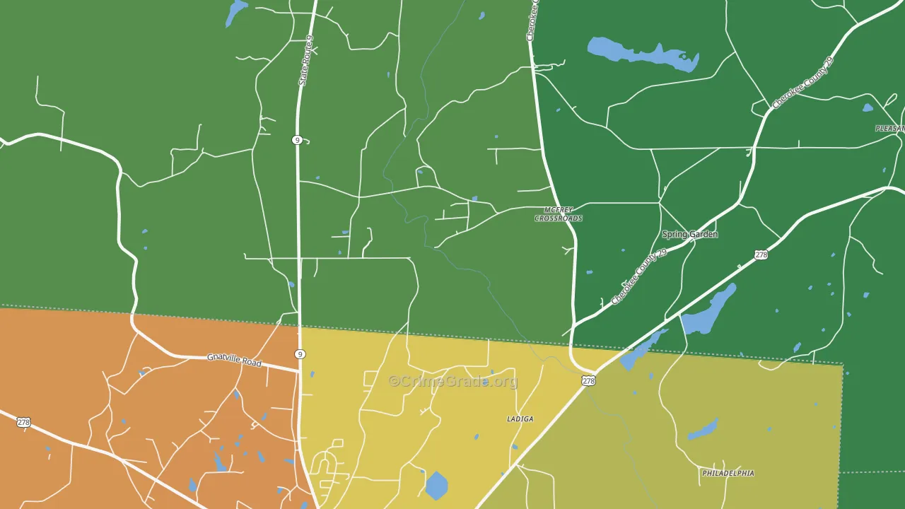 Ladiga, AL Map of Theft Rates