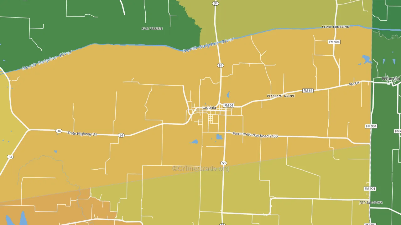 Ladonia, TX Map of Theft Rates