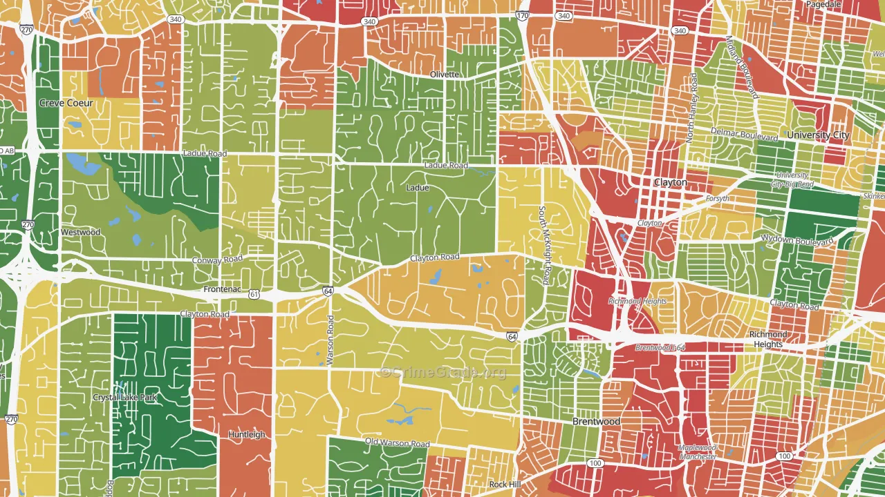 Ladue, MO Map of Theft Rates