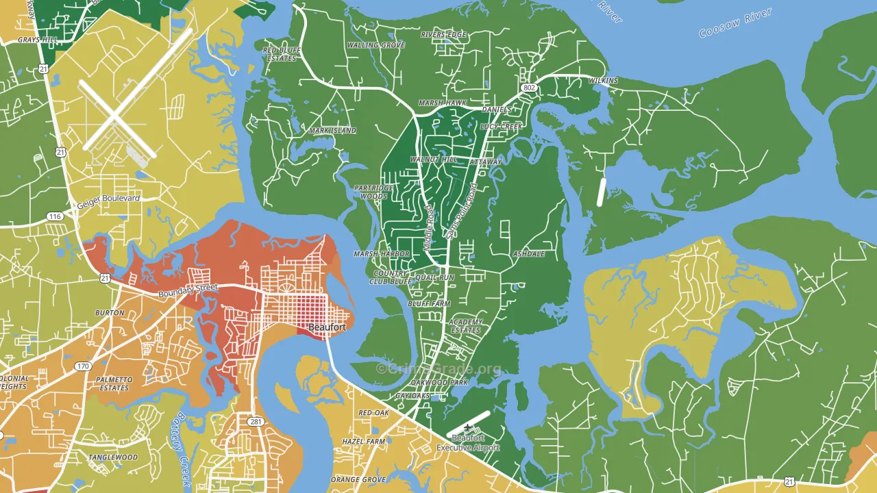 Ladys Island, SC Map of Theft Rates