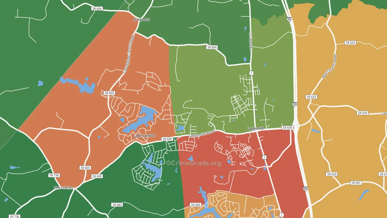 Ladysmith, VA Map of Theft Rates