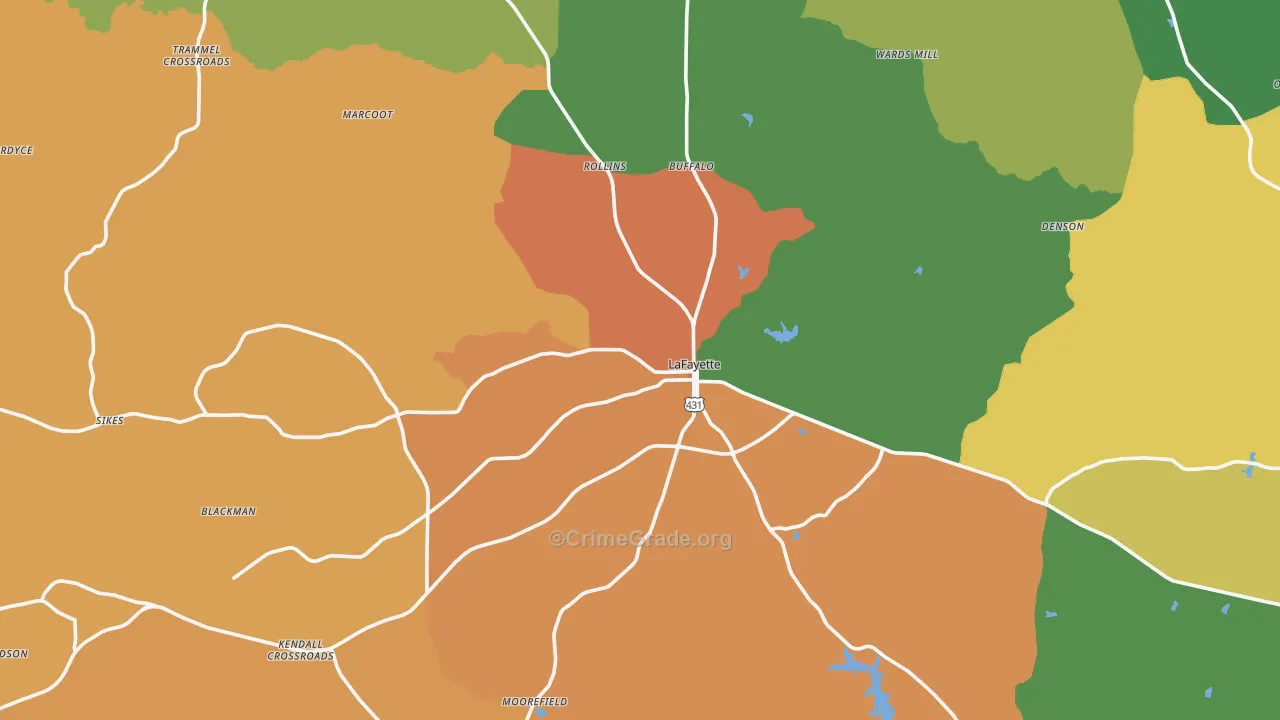 Lafayette, AL Map of Theft Rates