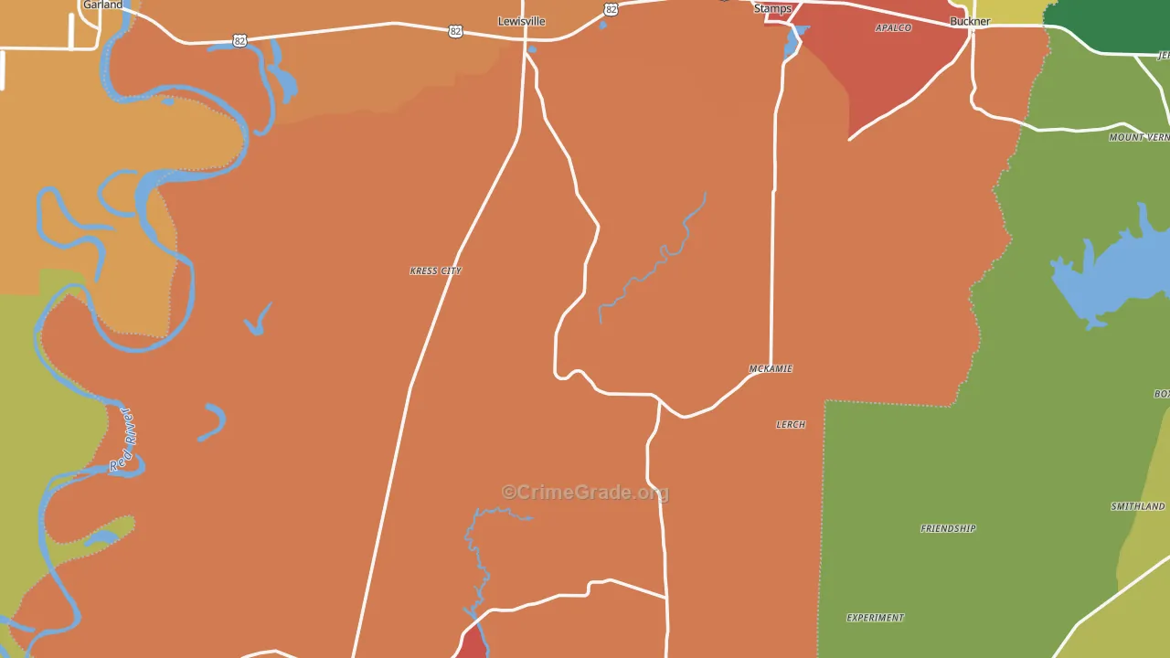 Lafayette County, AR Map of Theft Rates