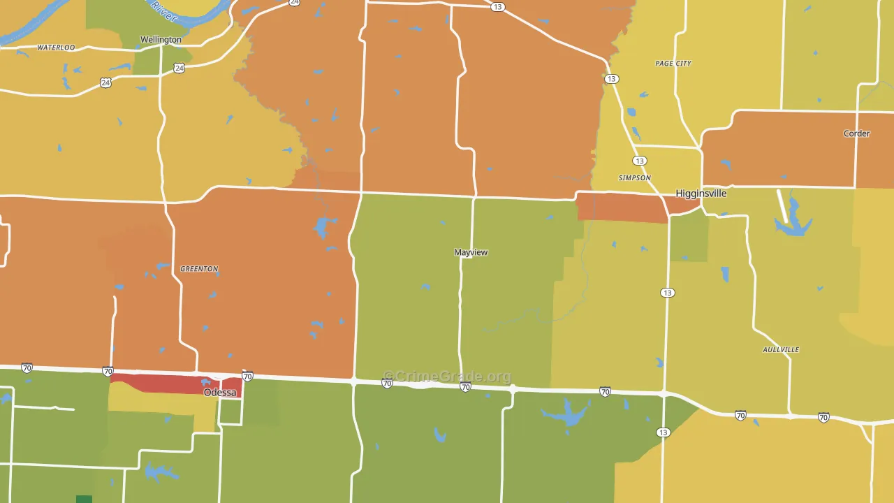 Lafayette County, MO Map of Theft Rates