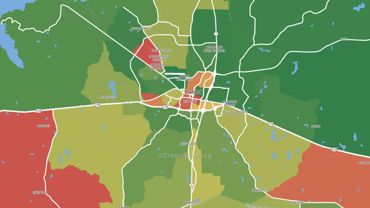 Lafayette County, MS Map of Theft Rates