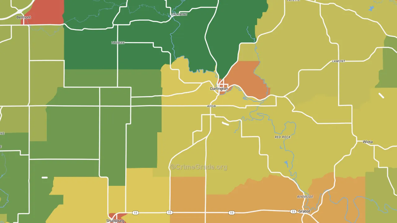 Lafayette County, WI Map of Theft Rates