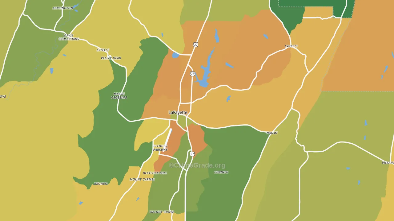 Lafayette, GA Map of Theft Rates