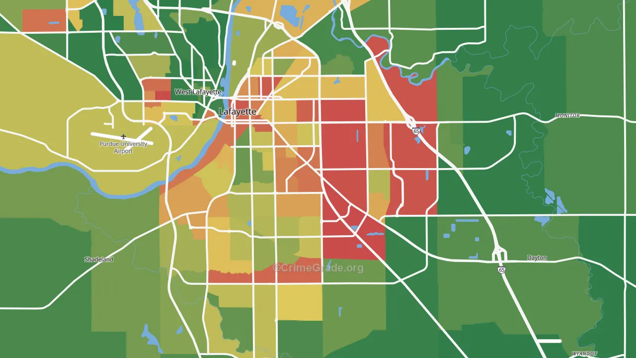 Lafayette, IN Map of Theft Rates