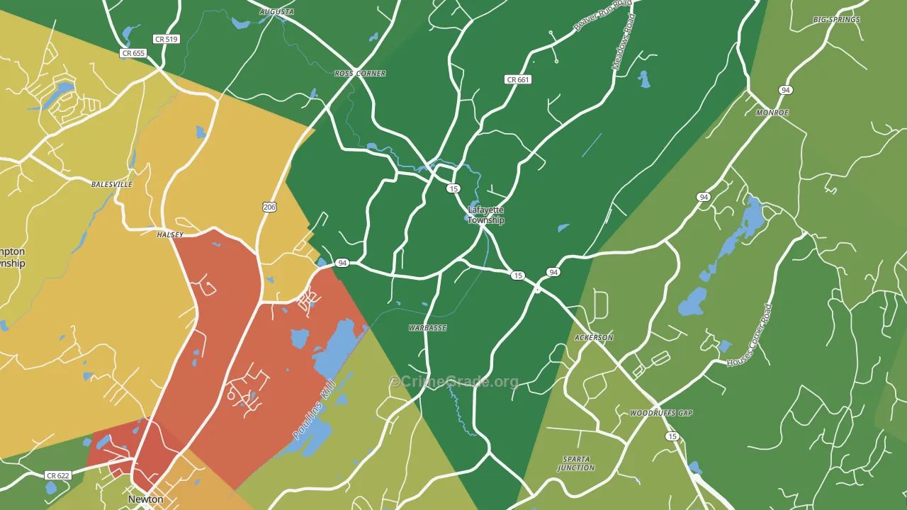 Lafayette, NJ Map of Theft Rates