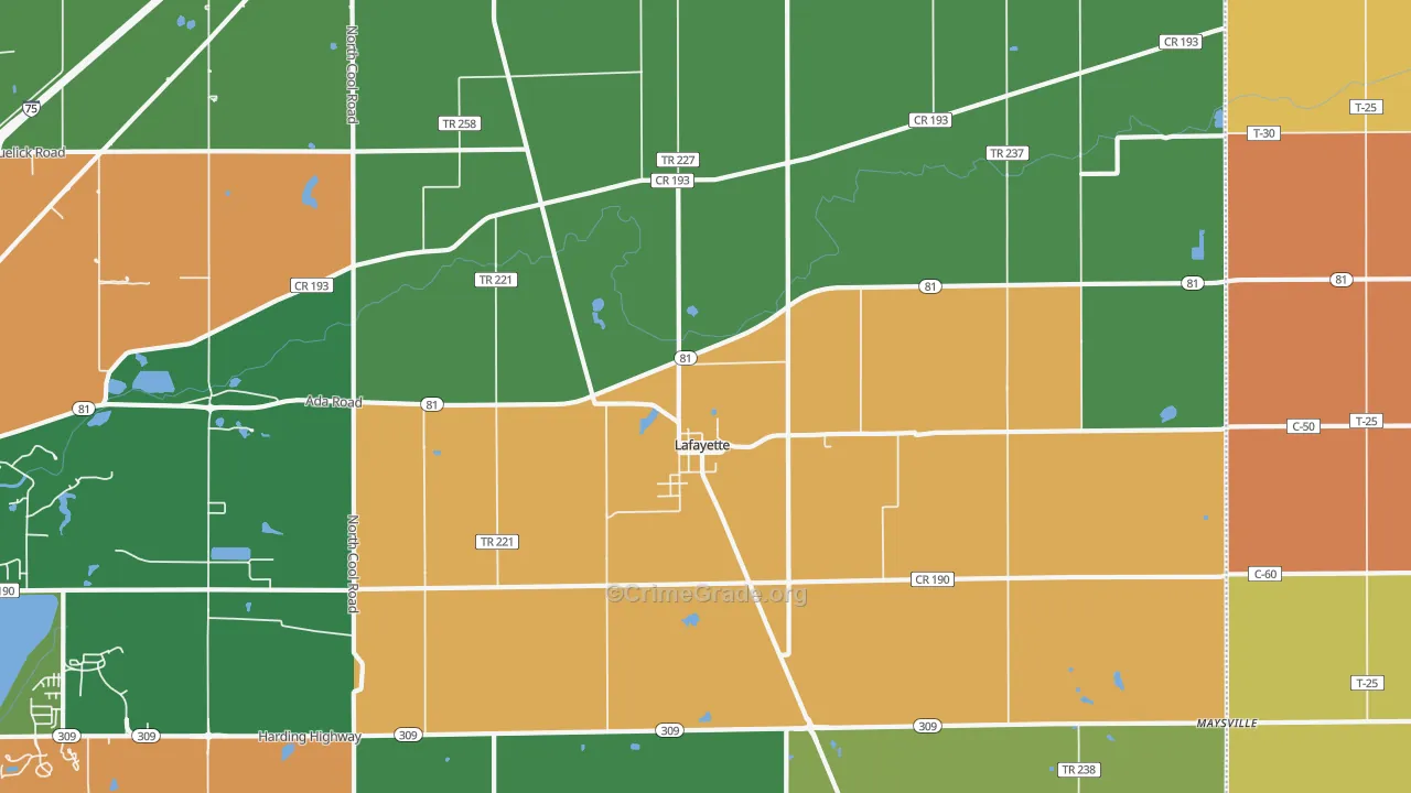 Lafayette, OH Map of Theft Rates