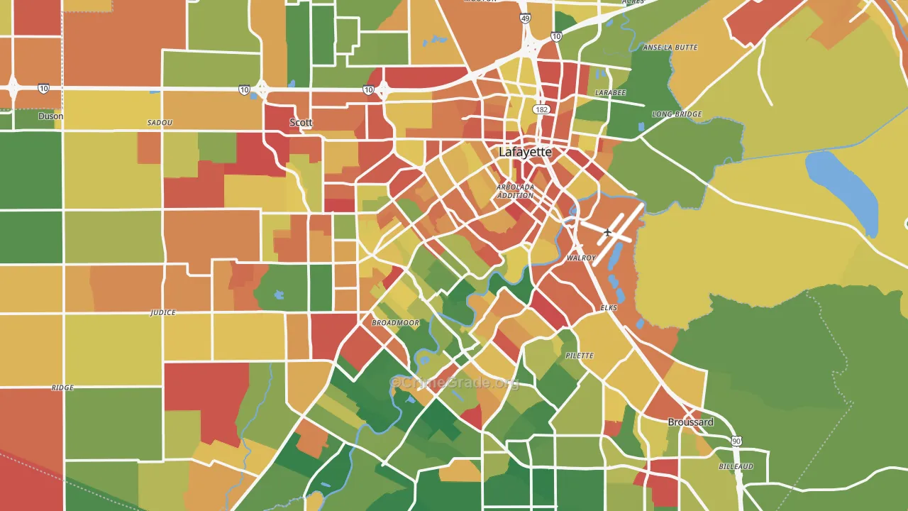 Lafayette Parish, LA Map of Theft Rates