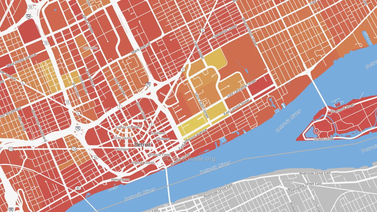 Lafayette Park, Detroit, MI Map of Theft Rates