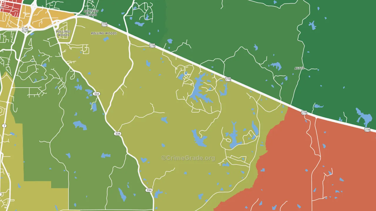 Lafayette Springs, MS Map of Theft Rates