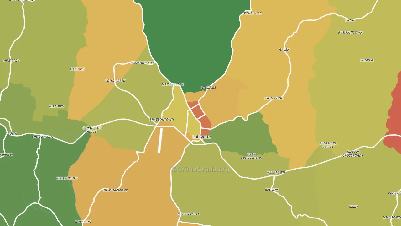 Lafayette, TN Map of Theft Rates