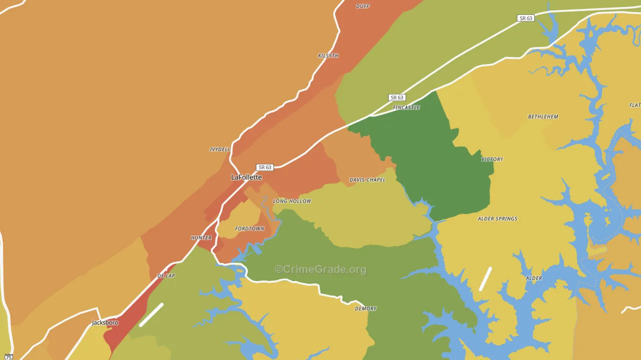 Lafollette, TN Map of Theft Rates