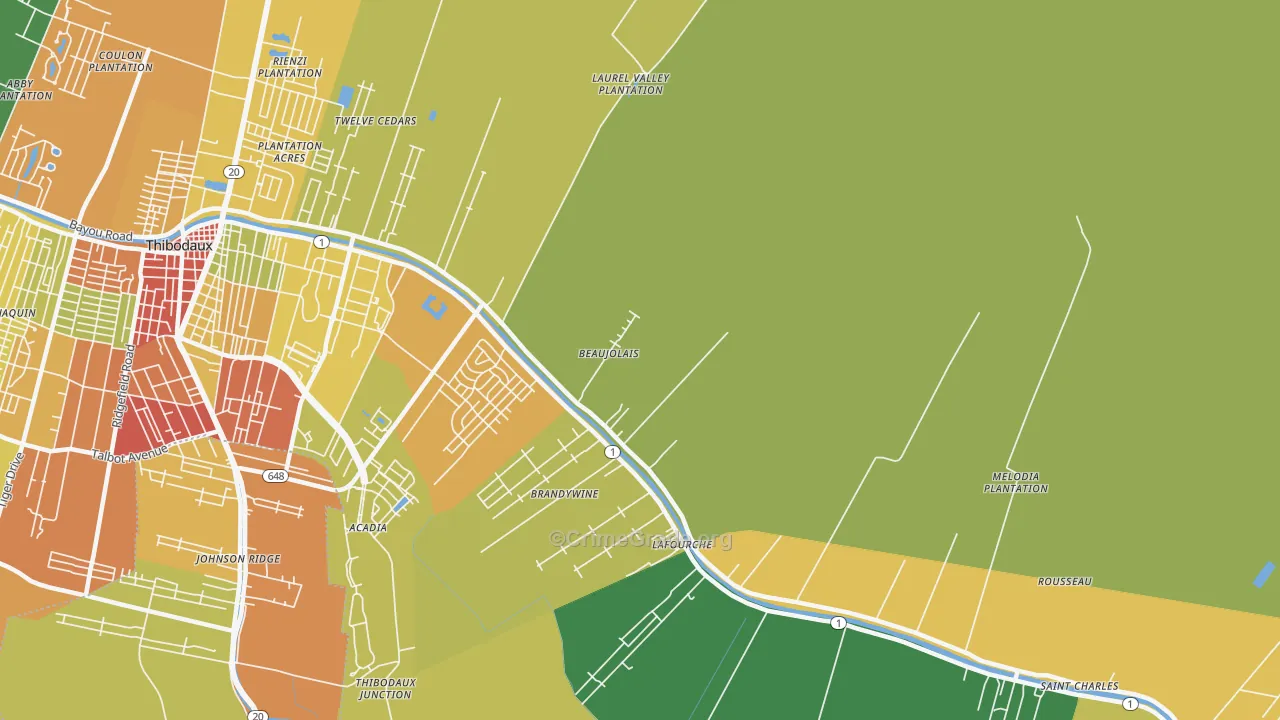 Lafourche, LA Map of Theft Rates