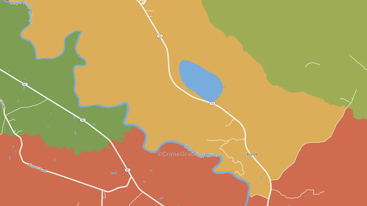 Lagoon, NC Map of Theft Rates